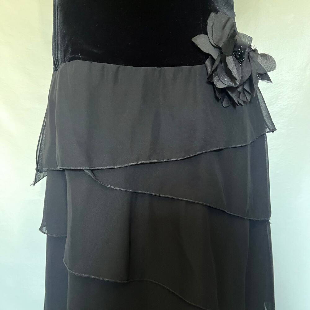 Xscape Joanna Chen Velvet Chiffon Strapless Dress 12 Prom Glam Goth Drop Waist - Picture 3 of 16